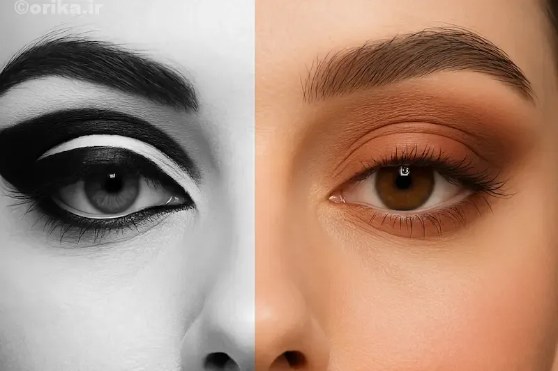استفاده از رنگ‌های کاملاً متضاد مثل سیاه و سفید در سایه چشم